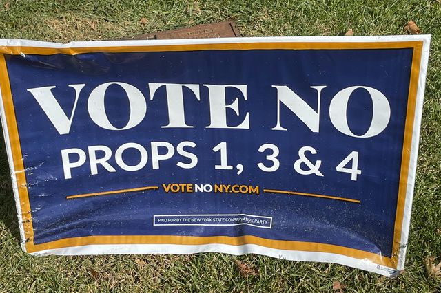 A "vote no" sign on a lawn in Westchester.